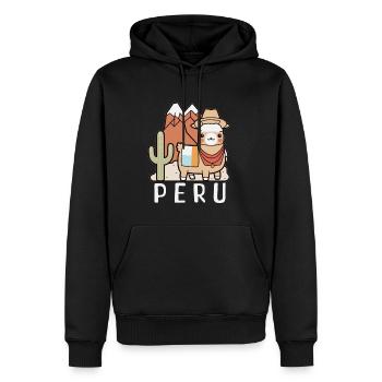 Retro Alpaca Traveler Peru Lover Lima - Männer Premium Bio Hoodie - Schwarz - Vorne - Nico (187cm)