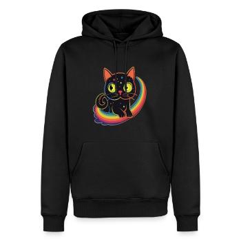 Süßes Halloween Regenbogen Schwarze Katze - Männer Premium Bio Hoodie - Schwarz - Vorne - Nico (187cm)