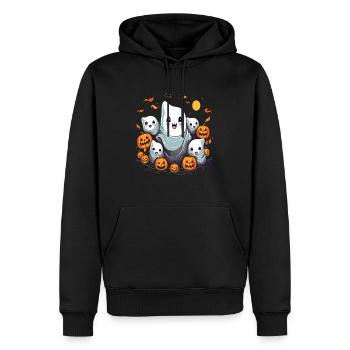 Herbst Kürbis Saison Geisterkatze Halloween - Männer Premium Bio Hoodie - Schwarz - Vorne - Nico (187cm)