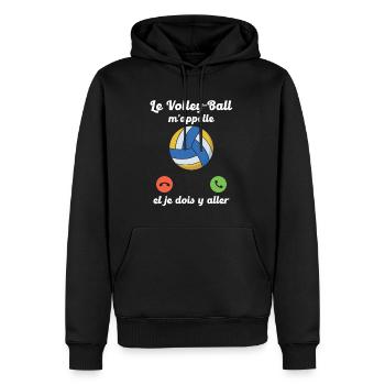 Volley-ball appelle et je dois y aller - Sweat à capuche Premium bio Homme - noir - Devant - Nico (187cm)
