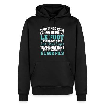 Passion Foot de Père en Fils Humour cadeau - Sweat à capuche Premium bio Homme - noir - Devant - Nico (187cm)
