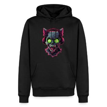 Effrayant Halloween Techno Rave Zombie Cat DJ - Sweat à capuche Premium bio Homme - noir - Devant - Nico (187cm)