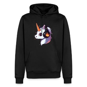Fête d'Halloween mignonne licorne DJ EDM - Sweat à capuche Premium bio Homme - noir - Devant - Nico (187cm)