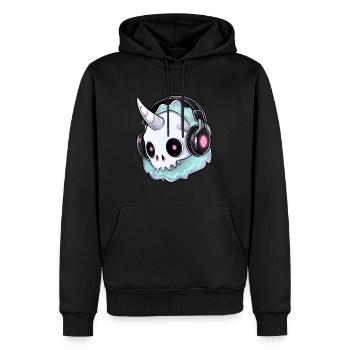 House Music Halloween DJ Crâne Licorne Halloween - Sweat à capuche Premium bio Homme - noir - Devant - Nico (187cm)