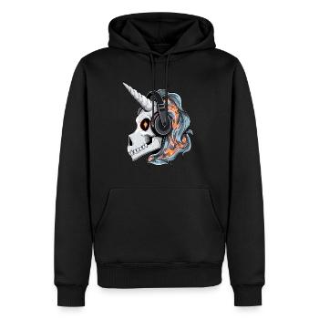 Fête d'Halloween DJ Licorne Zombie Heavy Metal - Sweat à capuche Premium bio Homme - noir - Devant - Nico (187cm)
