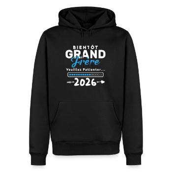 Bientôt Grand Frère 2026 - Sweat à capuche Premium bio Homme - noir - Devant - Nico (187cm)