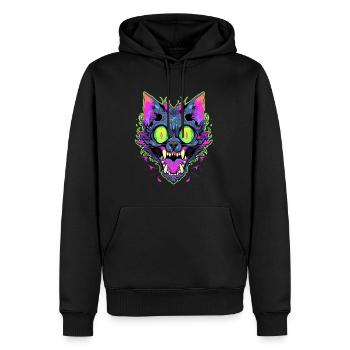 Horror Halloween Zombie Cat Psychedelic Rave - Männer Premium Bio Hoodie - Schwarz - Vorne - Nico (187cm)