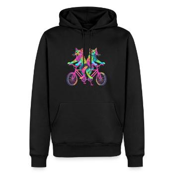 EDM Party Trippy Cat Bicyclist Psychedelic - Men’s Premium Organic Hoodie - black - Front - Nico (187cm)