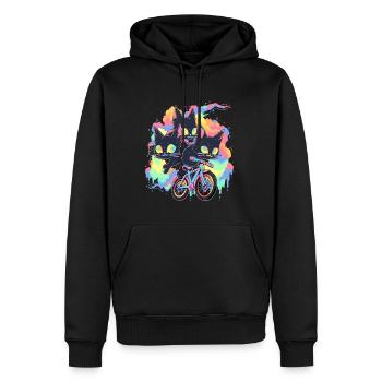 EDM Party Trippy Cat Cyclist Psychedelic Rave - Men’s Premium Organic Hoodie - black - Front - Nico (187cm)