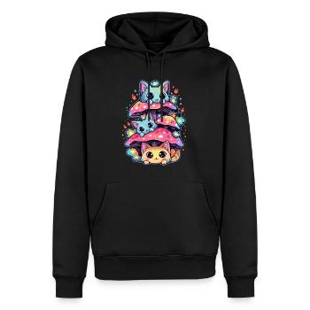 Cute Psychedelic Cat Raver Trippy Festival - Men’s Premium Organic Hoodie - black - Front - Nico (187cm)