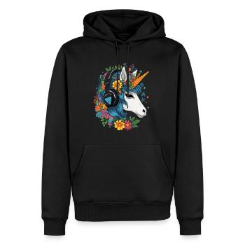 Techno Party Lover Flora Unicorn DJ - Sweat à capuche Premium bio Homme - noir - Devant - Nico (187cm)