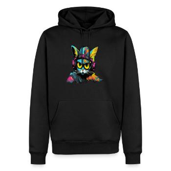 Cyberpunk Cat DJ EDM Festival Raver - Männer Premium Bio Hoodie - Schwarz - Vorne - Nico (187cm)