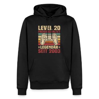 Level 20 freigeschaltet legendär seit 2003 - Männer Premium Bio Hoodie - Schwarz - Vorne - Nico (187cm)