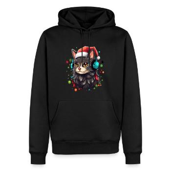 Christmas Party Cat DJ EDM New Year Rave - Men’s Premium Organic Hoodie - black - Front - Nico (187cm)