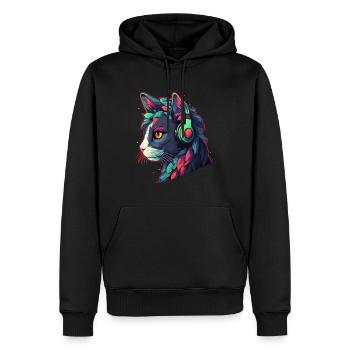 Techno Rave Cat EDM Festival DJ - Männer Premium Bio Hoodie - Schwarz - Vorne - Nico (187cm)