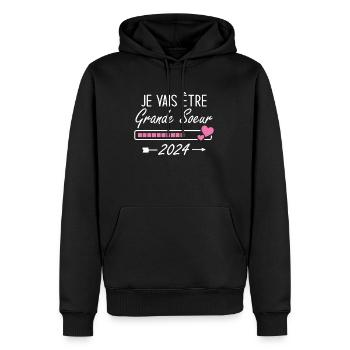 Je Vais être Grande Soeur 2024 - Sweat à capuche Premium bio Homme - noir - Devant - Nico (187cm)
