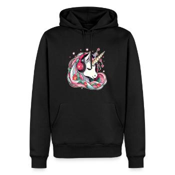 Techno Christmas Party Unicorn DJ New Year's Rave - Men’s Premium Organic Hoodie - black - Front - Nico (187cm)