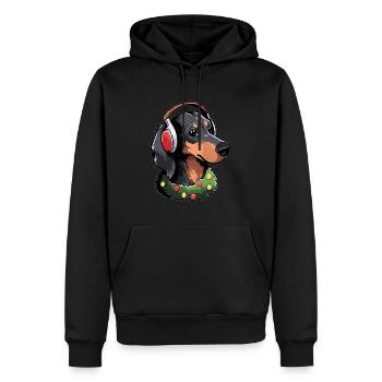 Mignon teckel Noël Dackel Dog DJ Noël - Sweat à capuche Premium bio Homme - noir - Devant - Nico (187cm)