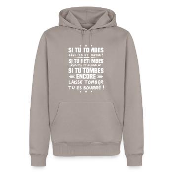 Si tu tombes lève toi et marche, humour cadeau - Sweat à capuche Premium bio Homme - taupe - Devant - Nico (187cm)