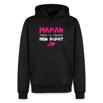 Maman veux tu épouser mon papa? - Sweat à capuche Premium bio Homme - noir - Devant - Nico (187cm)