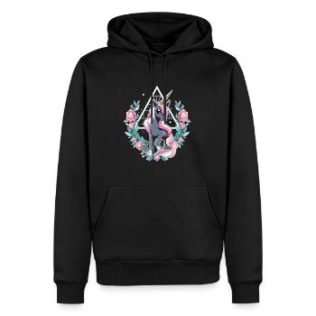 Flora Heilige Geometrie Spirituelles Einhorn - Männer Premium Bio Hoodie - Schwarz - Vorne - Nico (187cm)