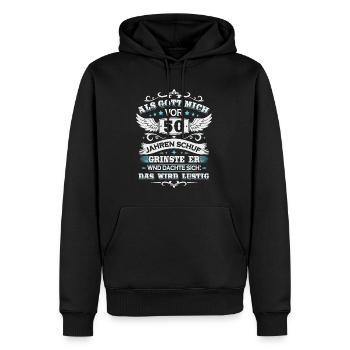 Als gott mich vor 50 jahren schuf - Männer Premium Bio Hoodie - Schwarz - Vorne - Nico (187cm)