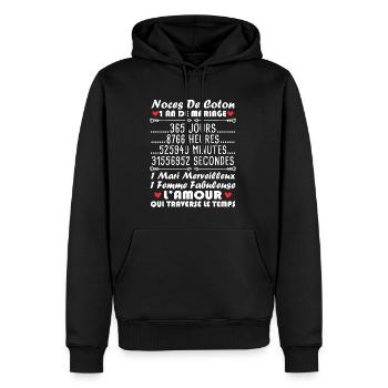Noces De Coton 1 An De Mariage - Sweat à capuche Premium bio Homme - noir - Devant - Nico (187cm)