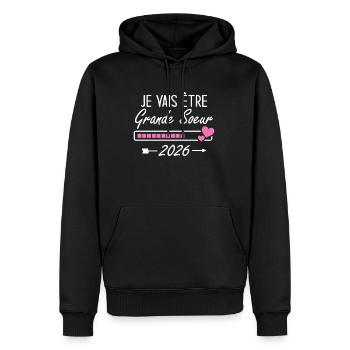 Je Vais être Grande Soeur 2026 - Sweat à capuche Premium bio Homme - noir - Devant - Nico (187cm)