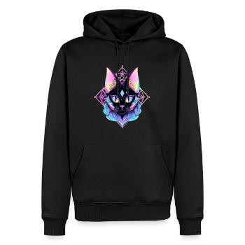 Sacred Geometry Symbols Spiritual Cat - Men’s Premium Organic Hoodie - black - Front - Nico (187cm)