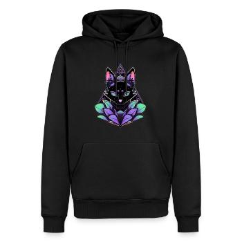 Cyberpunk Spirituelle Yoga Katze Heilige Geometrie - Männer Premium Bio Hoodie - Schwarz - Vorne - Nico (187cm)