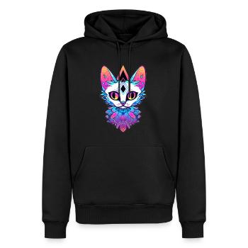 Meditation Cat Spiritual Symbols Sacred Geometry - Men’s Premium Organic Hoodie - black - Front - Nico (187cm)