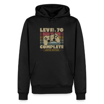 Stufe 70 abgeschlossen - Männer Premium Bio Hoodie - Schwarz - Vorne - Nico (187cm)