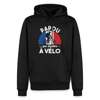Papou qui déchire à Vélo - Sweat à capuche Premium bio Homme - noir - Devant - Nico (187cm)