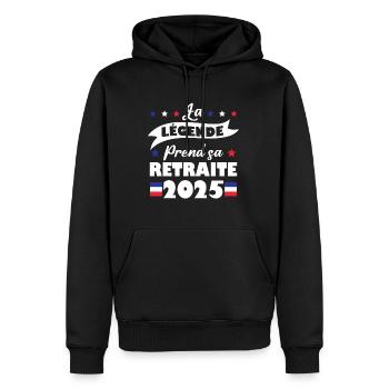 La Légende Prend Sa Retraite 2025 Humour Cadeau - Sweat à capuche Premium bio Homme - noir - Devant - Nico (187cm)