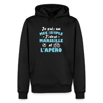 Je suis un mec simple j aime marseille et l apéro - Sweat à capuche Premium bio Homme - noir - Devant - Nico (187cm)