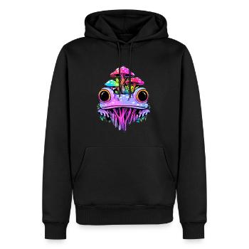 EDM DJ Festival Psychédélique Grenouille Rave - Sweat à capuche Premium bio Homme - noir - Devant - Nico (187cm)