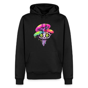 EDM Festival Psychédélique Champignon Chat Rave - Sweat à capuche Premium bio Homme - noir - Devant - Nico (187cm)