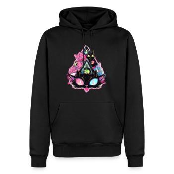 Sacred Geometry EDM Festival Trippy Cat - Männer Premium Bio Hoodie - Schwarz - Vorne - Nico (187cm)