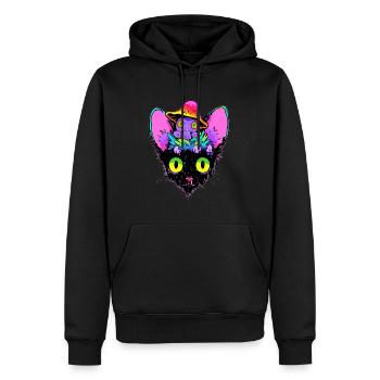 EDM Festival DJ Trippy Cat Art Rave - Men’s Premium Organic Hoodie - black - Front - Nico (187cm)