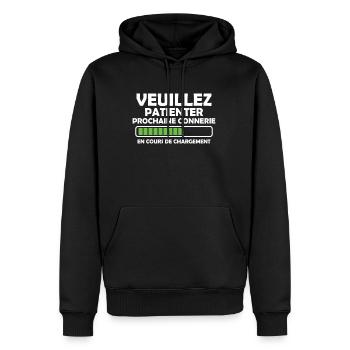 Veuillez Patienter Prochaine connerie en cours - Sweat à capuche Premium bio Homme - noir - Devant - Nico (187cm)