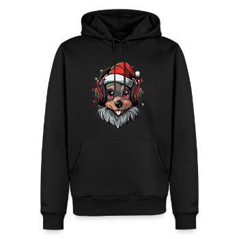 Dog Lover Christmas Dachshund Party DJ Dachshund - Men’s Premium Organic Hoodie - black - Front - Nico (187cm)
