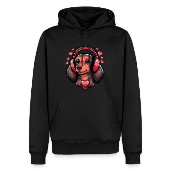 EDM Teckel Chien DJ Mélomane Teckel - Sweat à capuche Premium bio Homme - noir - Devant - Nico (187cm)