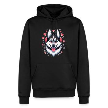 Dog Lover Husky EDM Party DJ - Men’s Premium Organic Hoodie - black - Front - Nico (187cm)