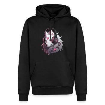 Cyberpunk Samoyed DJ EDM Rave - Men’s Premium Organic Hoodie - black - Front - Nico (187cm)