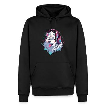 Cute Cyberpunk Samoyed DJ Rave - Men’s Premium Organic Hoodie - black - Front - Nico (187cm)