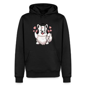 Cute EDM Rave Samoyed DJ - Men’s Premium Organic Hoodie - black - Front - Nico (187cm)