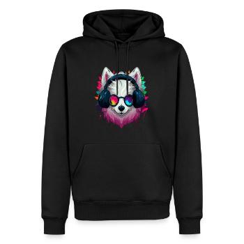 Electronic Music EDM Samoyed DJ - Men’s Premium Organic Hoodie - black - Front - Nico (187cm)