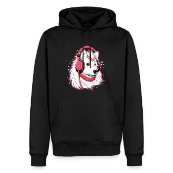 Party Samoyed EDM Rave DJ - Men’s Premium Organic Hoodie - black - Front - Nico (187cm)
