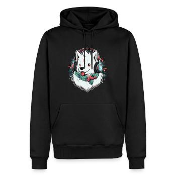 Fête de Noël mignonne de DJ Samoyède - Sweat à capuche Premium bio Homme - noir - Devant - Nico (187cm)