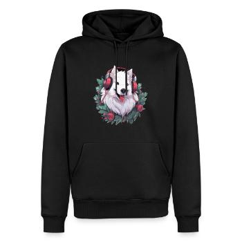Fête de Noël Samloyed DJ Noël - Sweat à capuche Premium bio Homme - noir - Devant - Nico (187cm)
